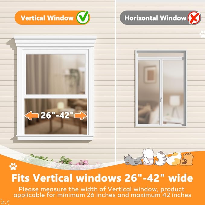 Cat Window Box, Semicircular Adjustable Cat Window Perch, Wooden Window Catio Fits Vertical Window Frames 26" to 42" Wide, Sunbathing, Napping & Overlooking