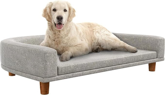 Dog Sofa Couch, Pet Bed with Comfortable Luxury Cushion, Washable Cover, Wooden Legs, Anti-Slip Mat for Large Dogs, Cats, Kittens, Gray
